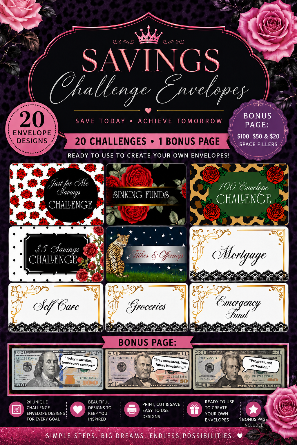 Money Goals & Pretty Things Envelope/ Dashboard Design Bundle