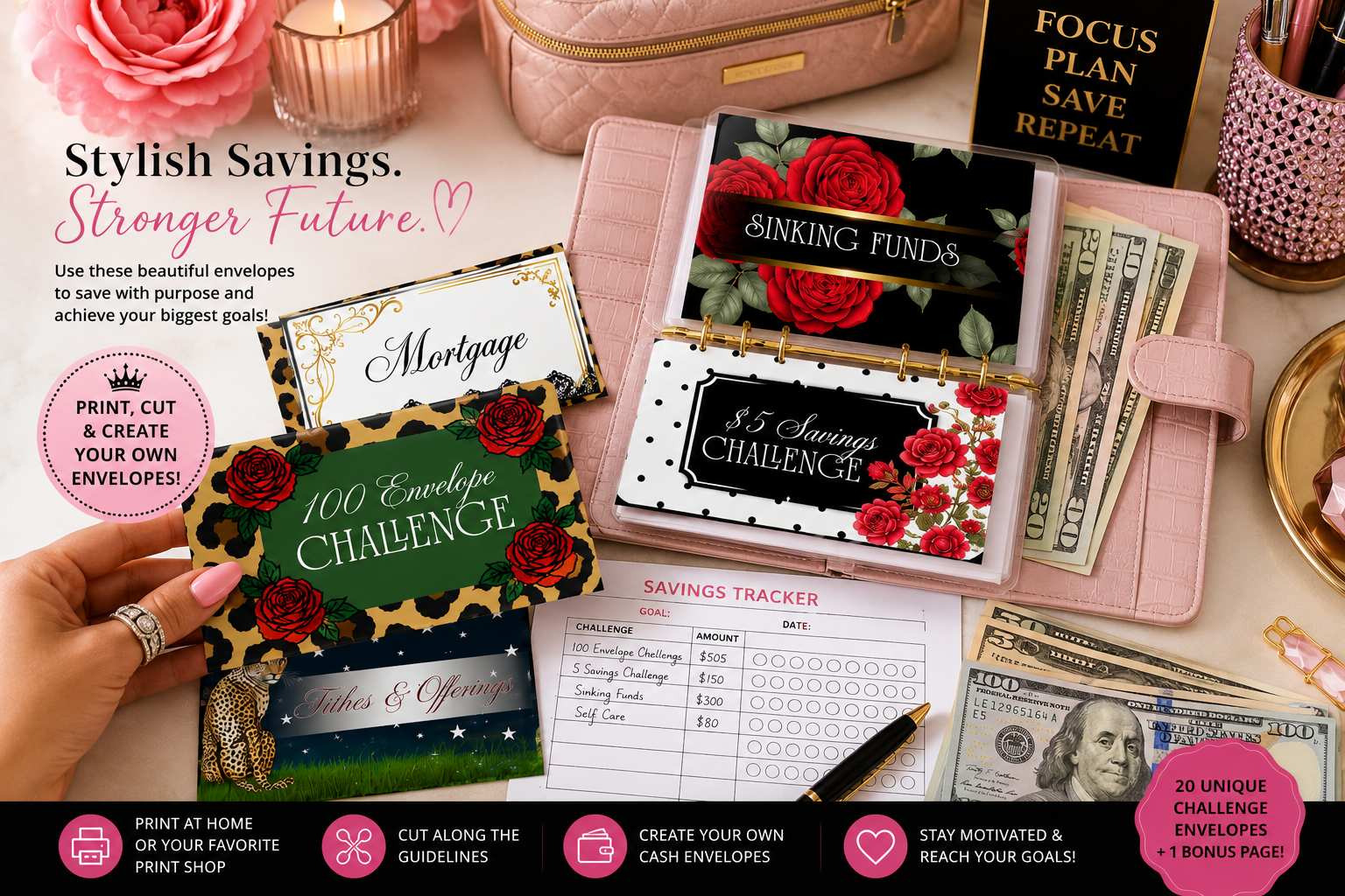 Money Goals & Pretty Things Envelope/ Dashboard Design Bundle