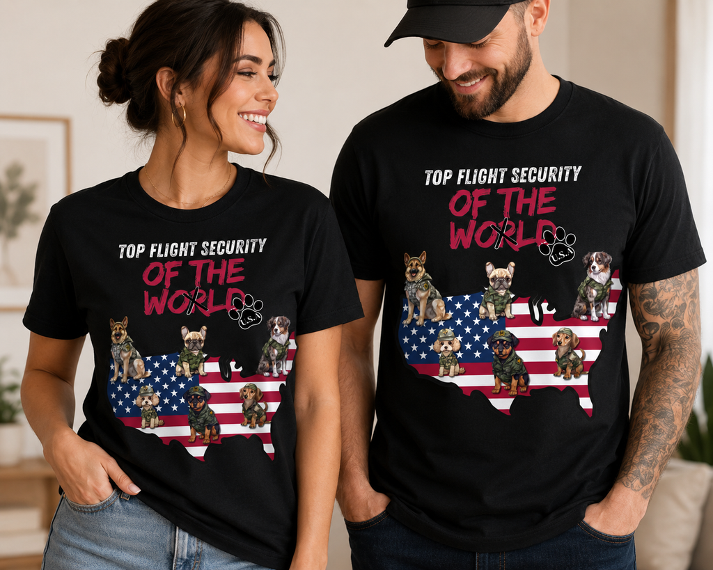 Top Flight Security Pet Shirt | Funny K9 USA Graphic Tee | Patriotic Military Dog T-Shirt |