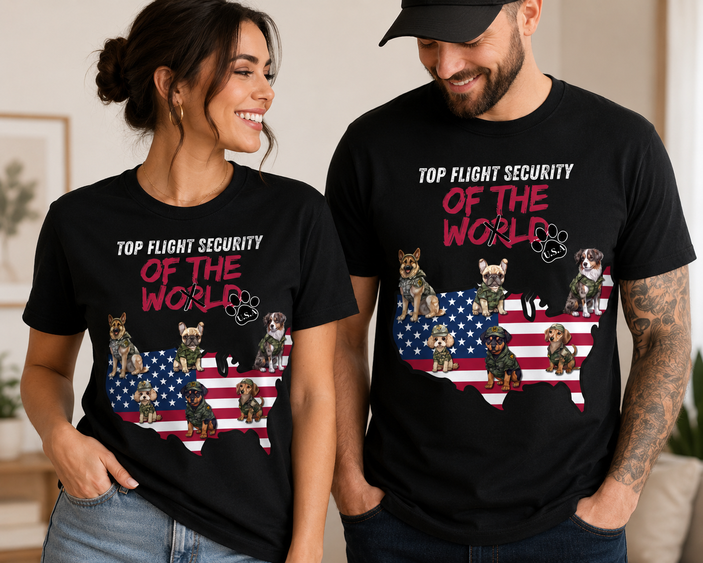 Top Flight Security Pet Shirt | Funny K9 USA Graphic Tee | Patriotic Military Dog T-Shirt |
