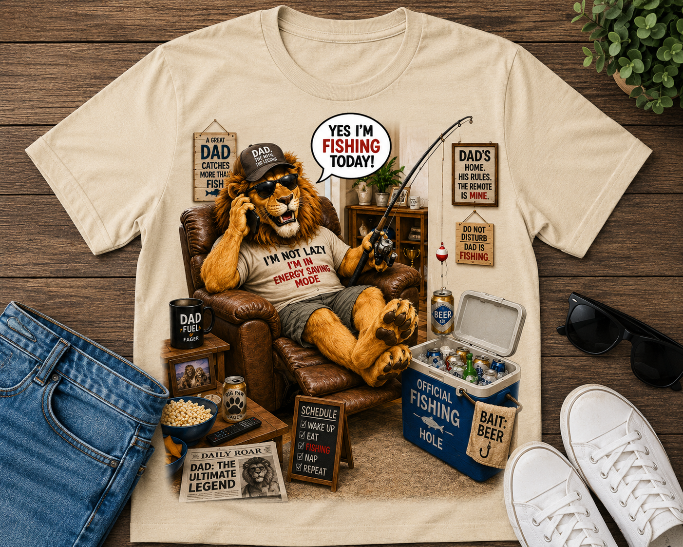 Yes I'm Fishing Today – Funny Lion Dad PNG | Instant Digital Download
