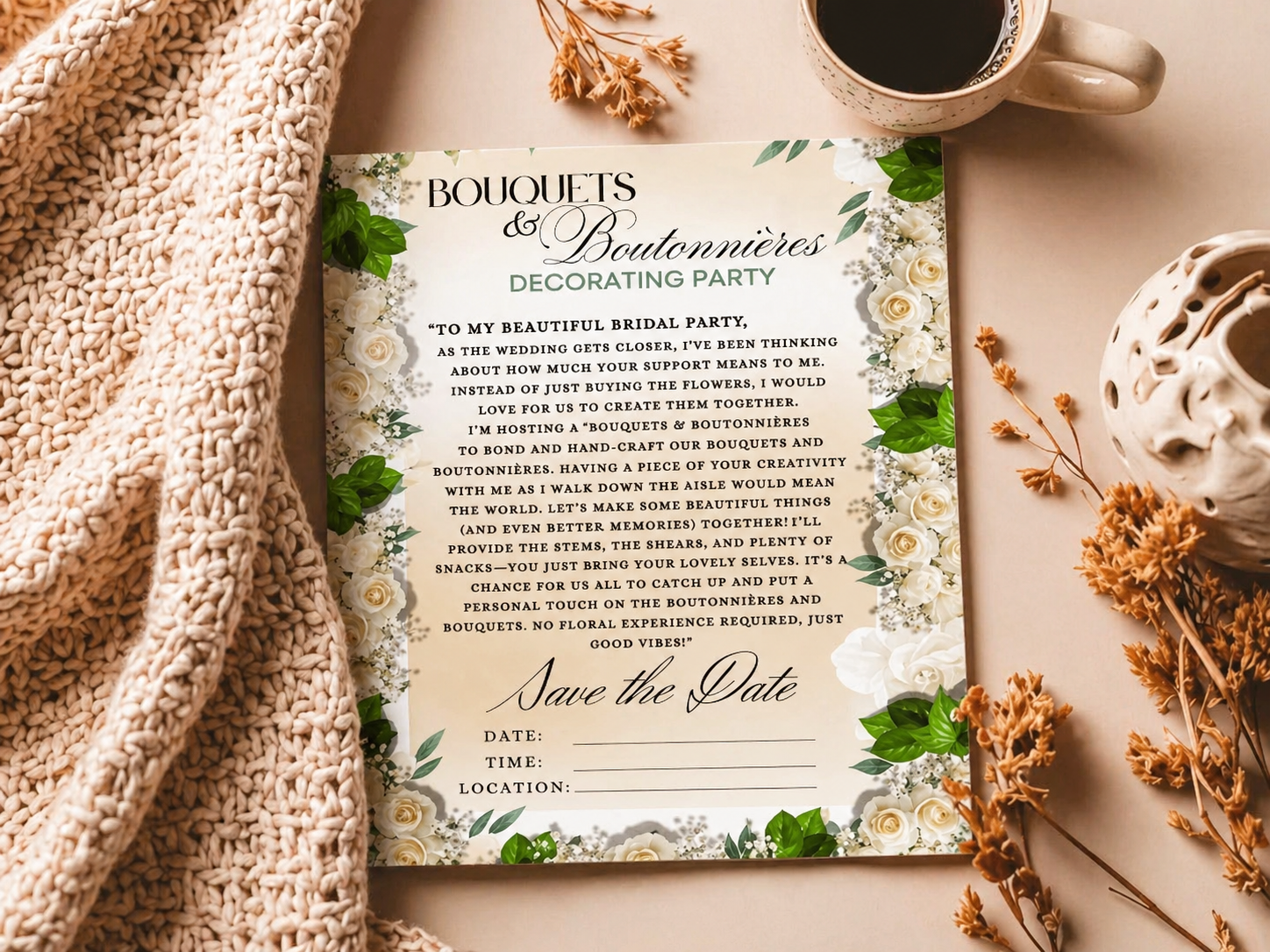 Boutonnières & Bouquets Bridal Party Decoration Party Invitation | Canva Pro Editable + PNG for Free Canva & Other Software
