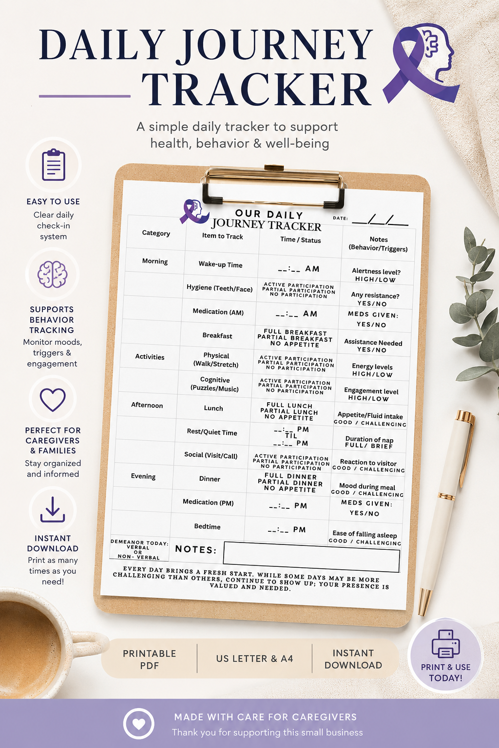 “Take my hand” daily tracker for Dementia/ Alzheimer’s care taker