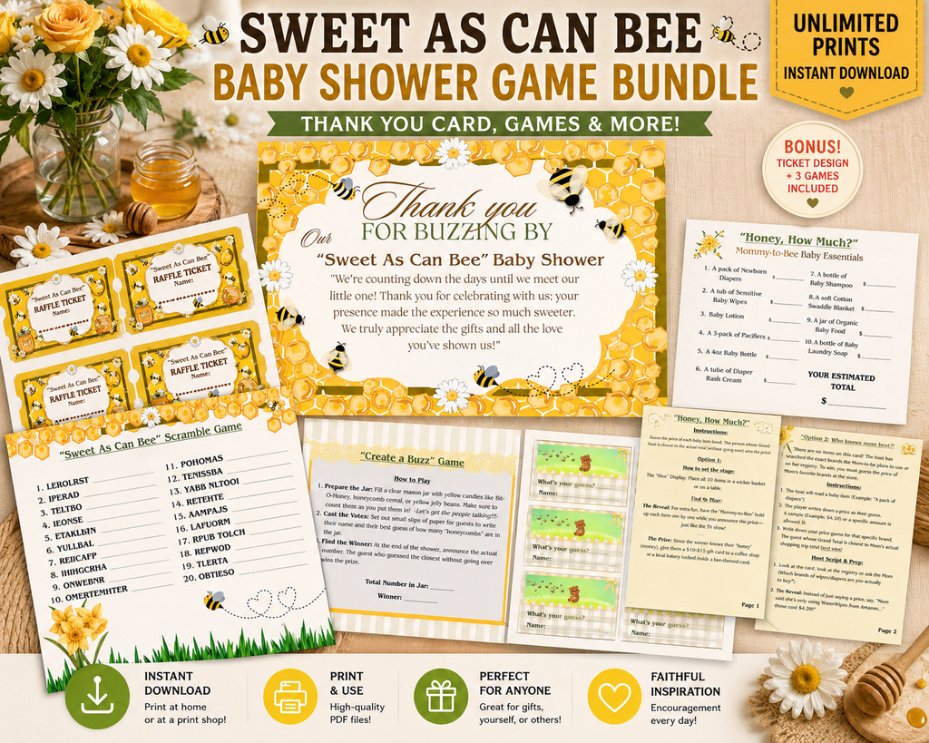 Sweet as Can Bee Baby Shower Thank You Card 5x4 in | PDF & PNG Instant Download