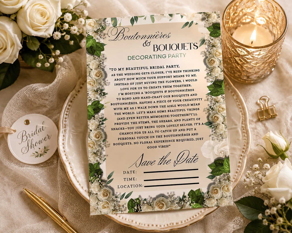 Boutonnières & Bouquets Bridal Party Decoration Party Invitation | Canva Pro Editable + PNG for Free Canva & Other Software