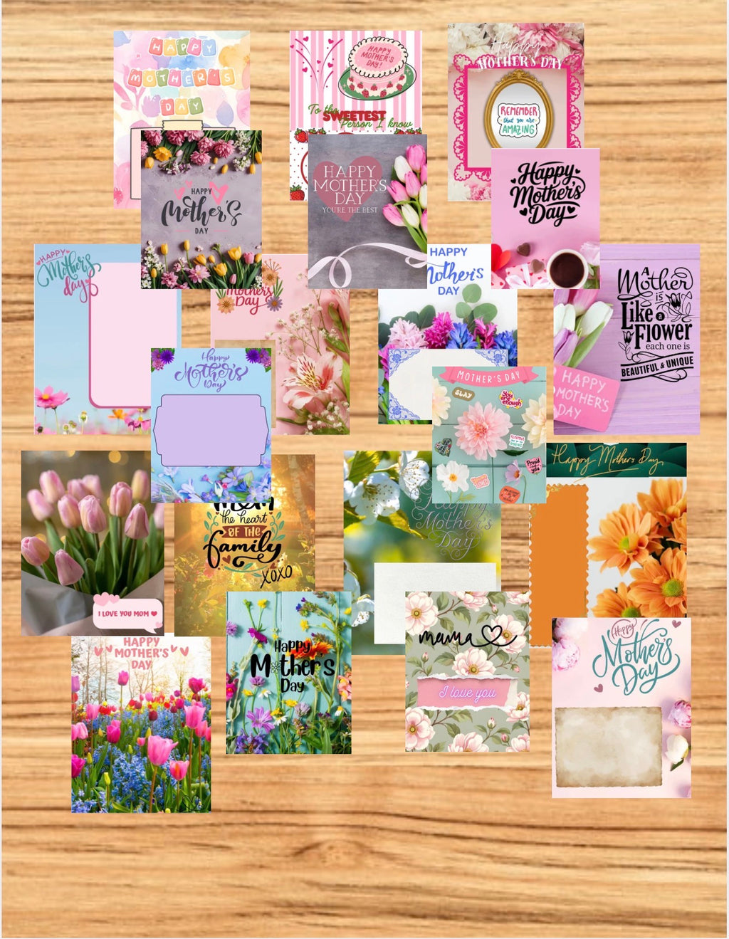 Mother's Day Printable Note Cards with Handwritten Message Space