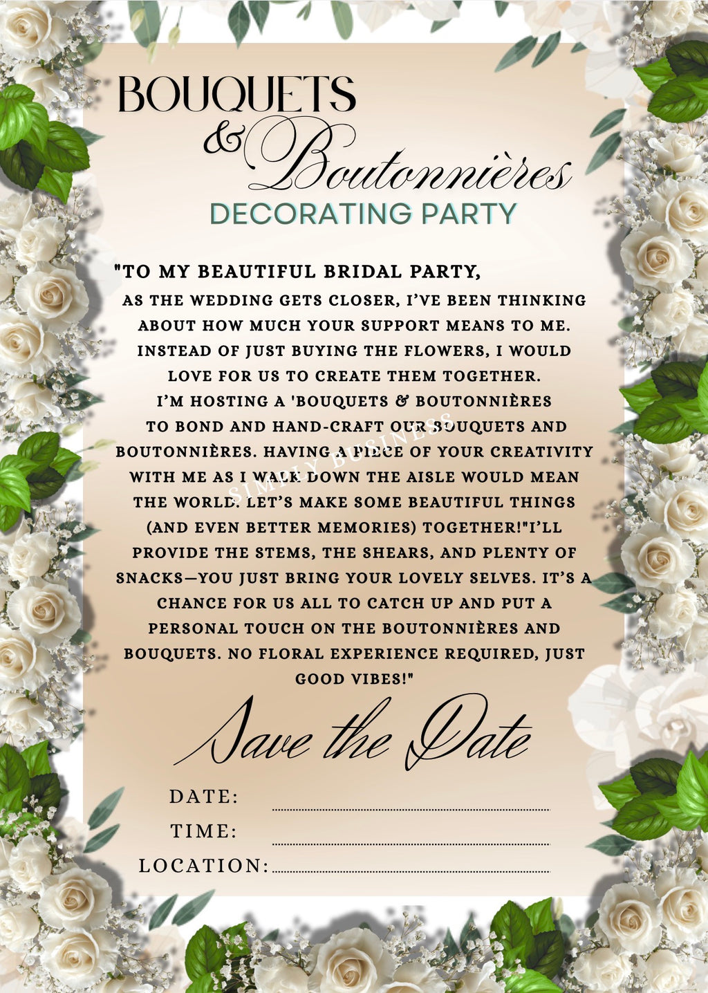 Boutonnières & Bouquets Bridal Party Decoration Party Invitation | Canva Pro Editable + PNG for Free Canva & Other Software