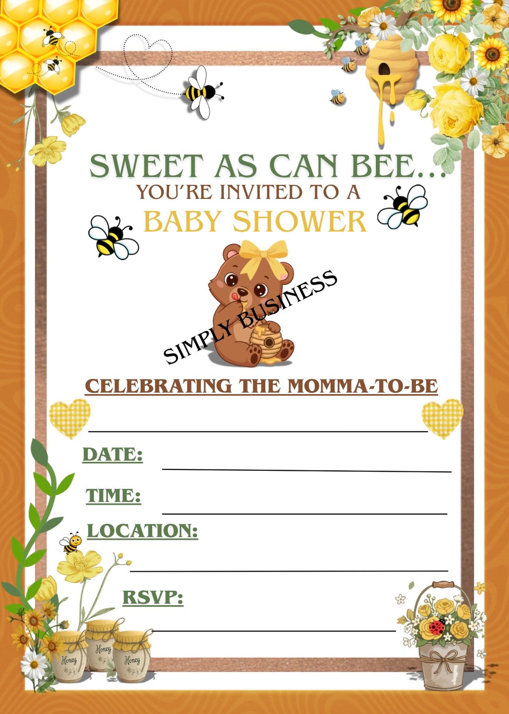 Sweet As Can Be Baby Shower Invitation – Printable 5x7 PNG