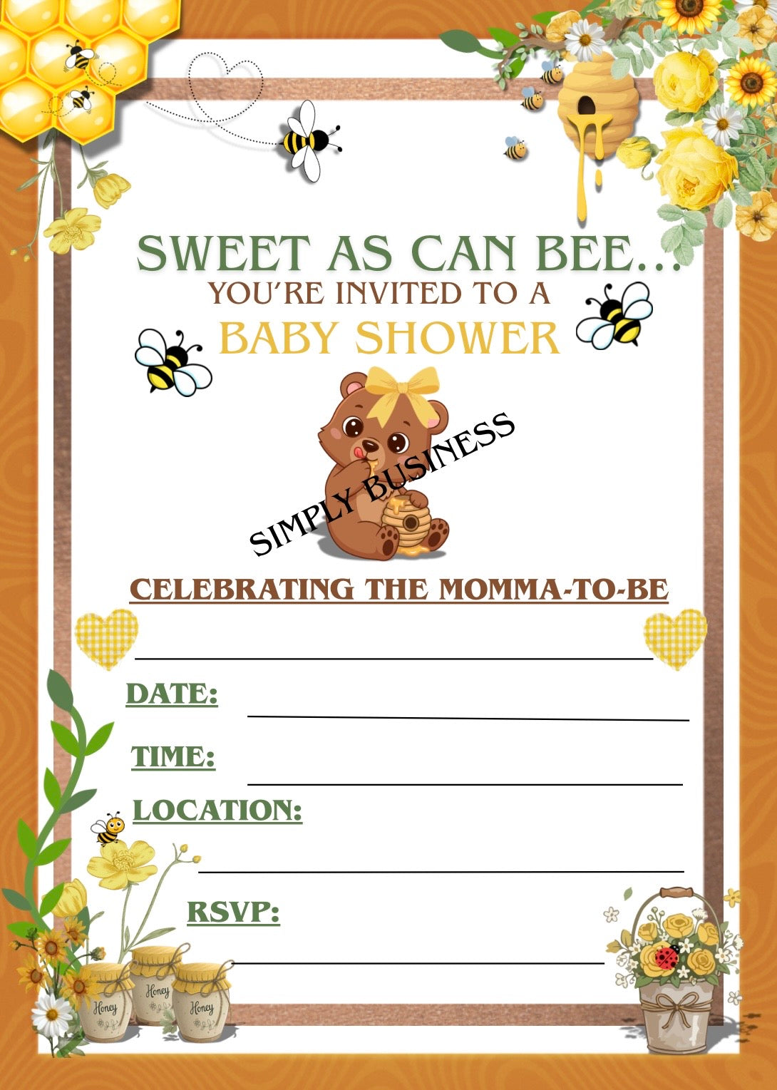Sweet As Can Be Baby Shower Invitation – Printable 5x7 PNG