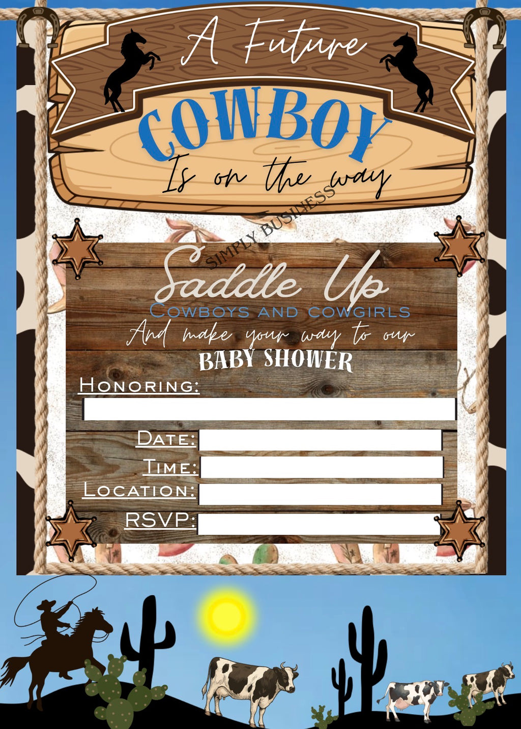 Cowboy Baby Shower Invitation – Printable 5x7 PNG
