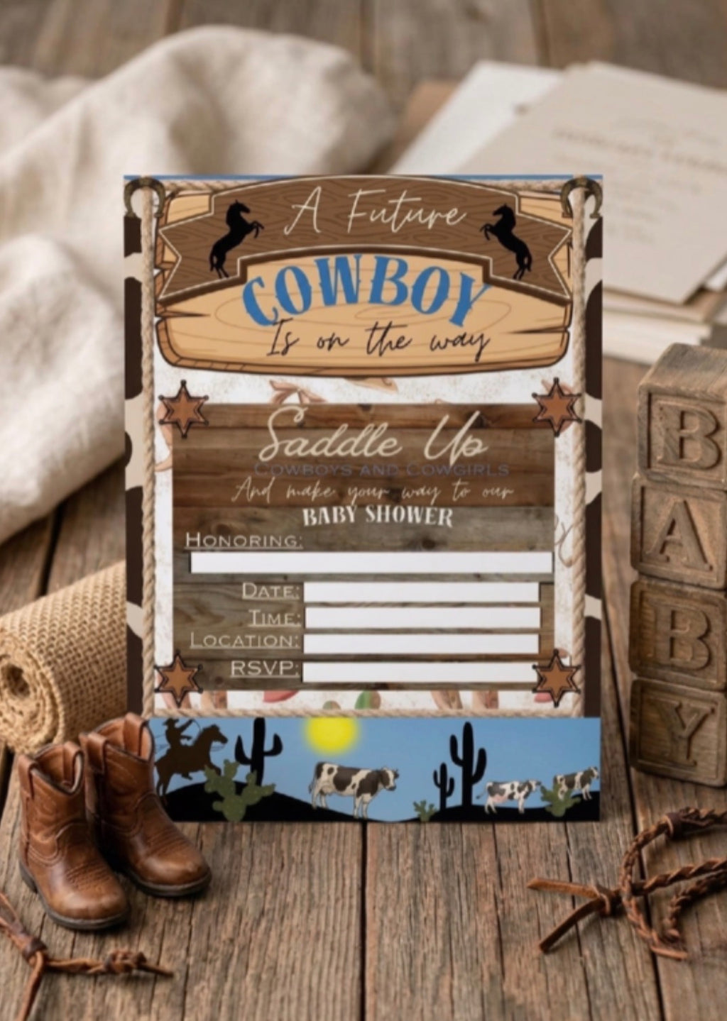 Cowboy Baby Shower Invitation – Printable 5x7 PNG