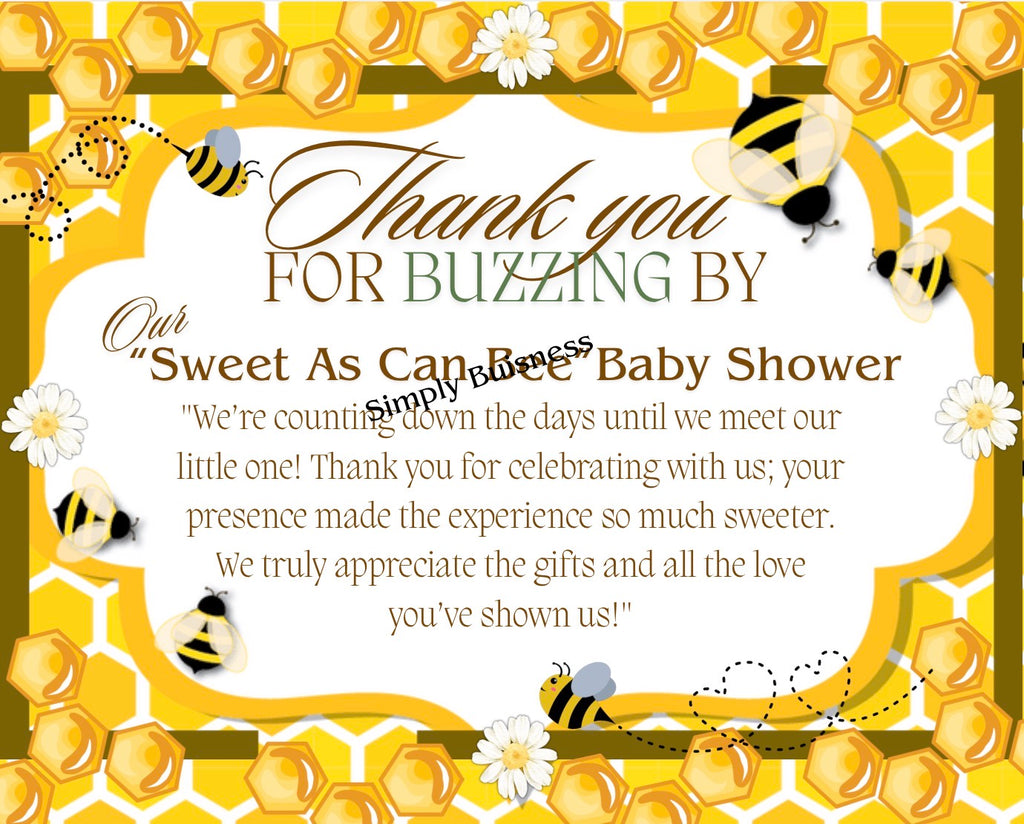 Sweet as Can Bee Baby Shower Thank You Card 5x4 in | PDF & PNG Instant Download