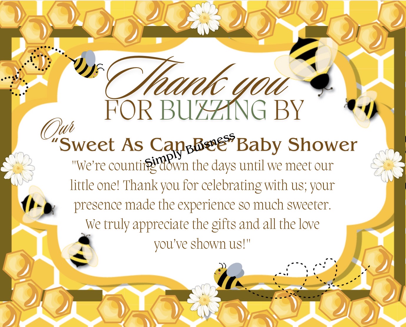 Sweet as Can Bee Baby Shower Thank You Card 5x4 in | PDF & PNG Instant Download