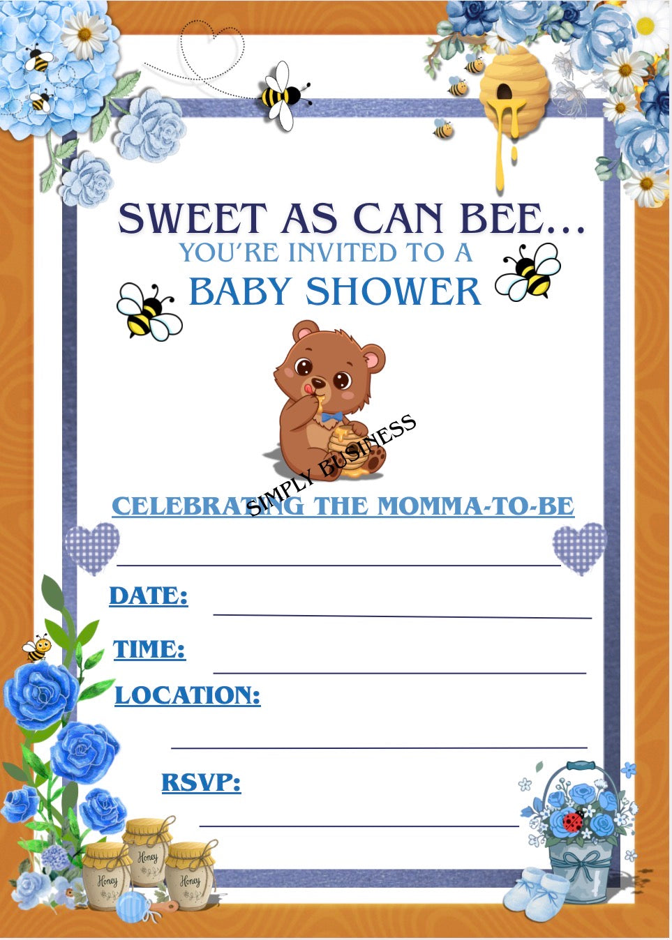 Something Blue Baby Shower Invitation – Printable 5x7 PNG