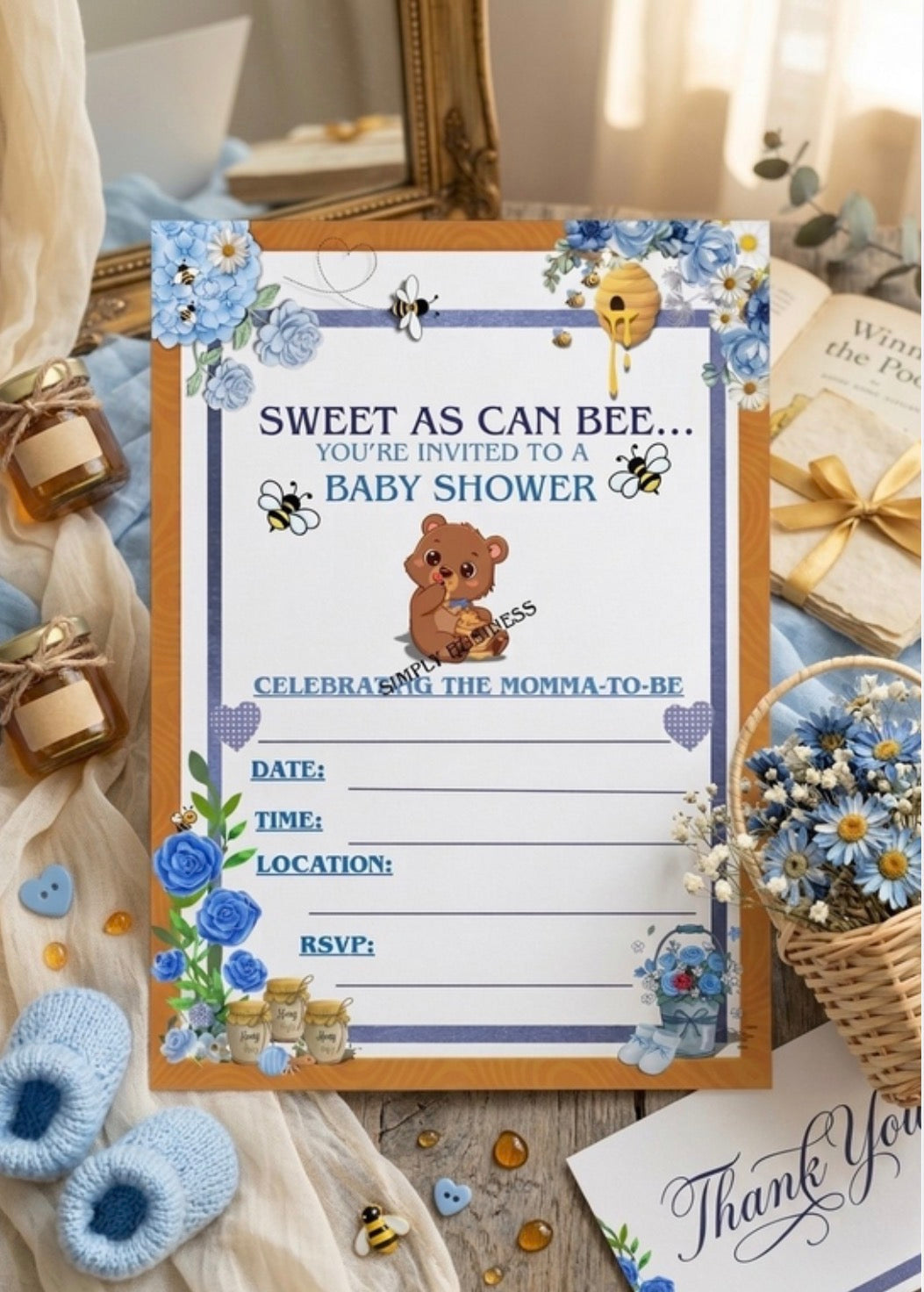 Something Blue Baby Shower Invitation – Printable 5x7 PNG