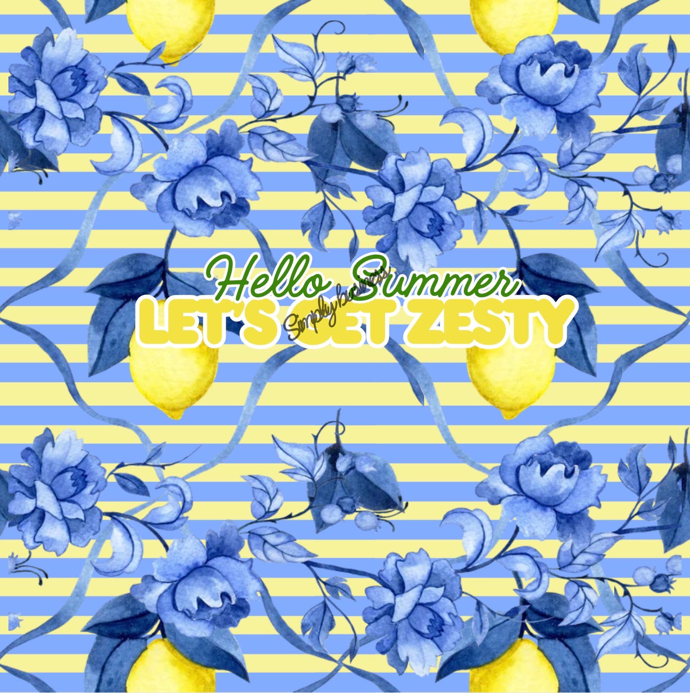 Lemon Floral Summer Tumbler Wrap, Watercolor Blue Flowers, Zesty Design (Digital Download)