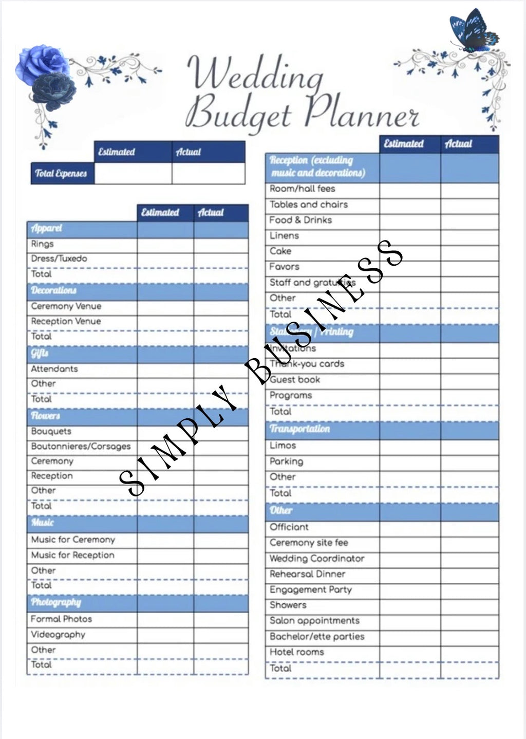 Wedding Planner Printable Bundle,Wedding Checklist, Budget Planner, Music Planner, Vendor List, Instant Download (6 Pages)