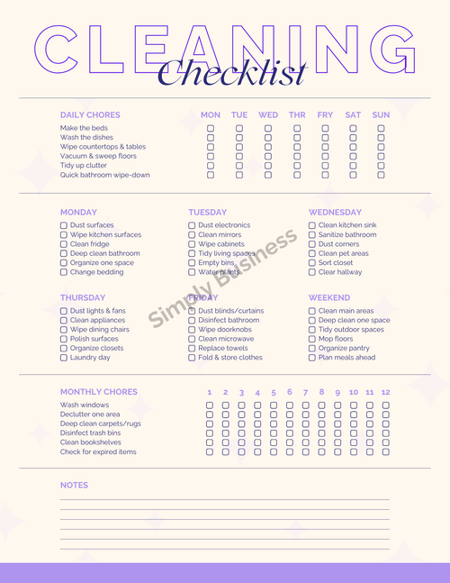 ADHD Friendly Cleaning Checklist, Simple Home Routine Printable, Weekly Planner, Calm & Organized Living