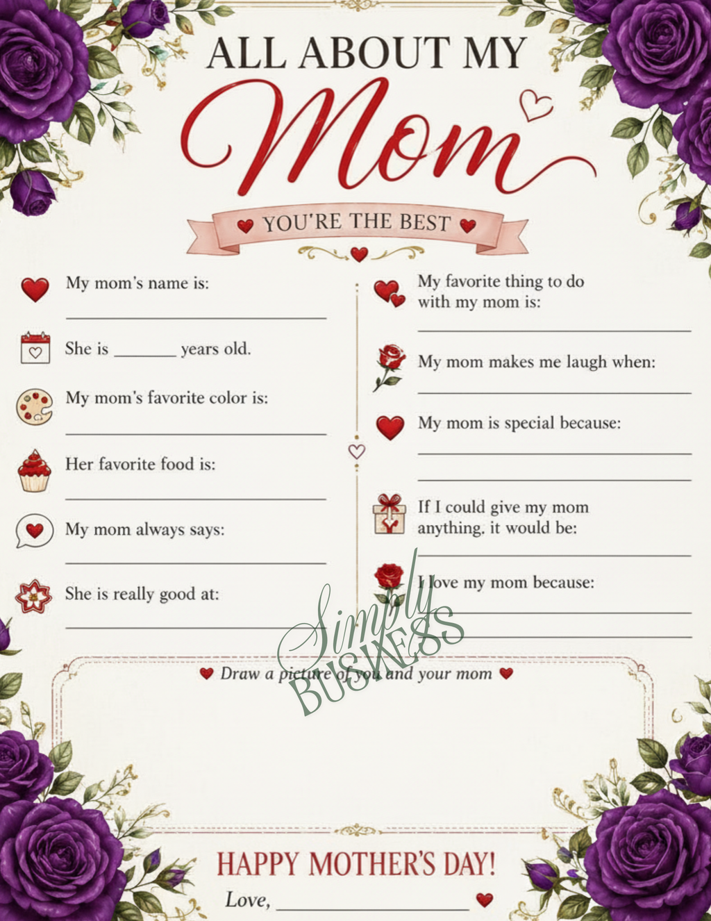 Mother’s Day Fill-In Worksheet for Kids