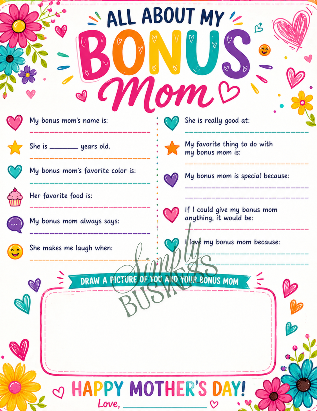 Mother’s Day Fill-In Worksheet for Kids