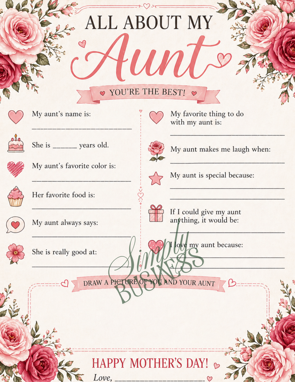 Mother’s Day Fill-In Worksheet for Kids