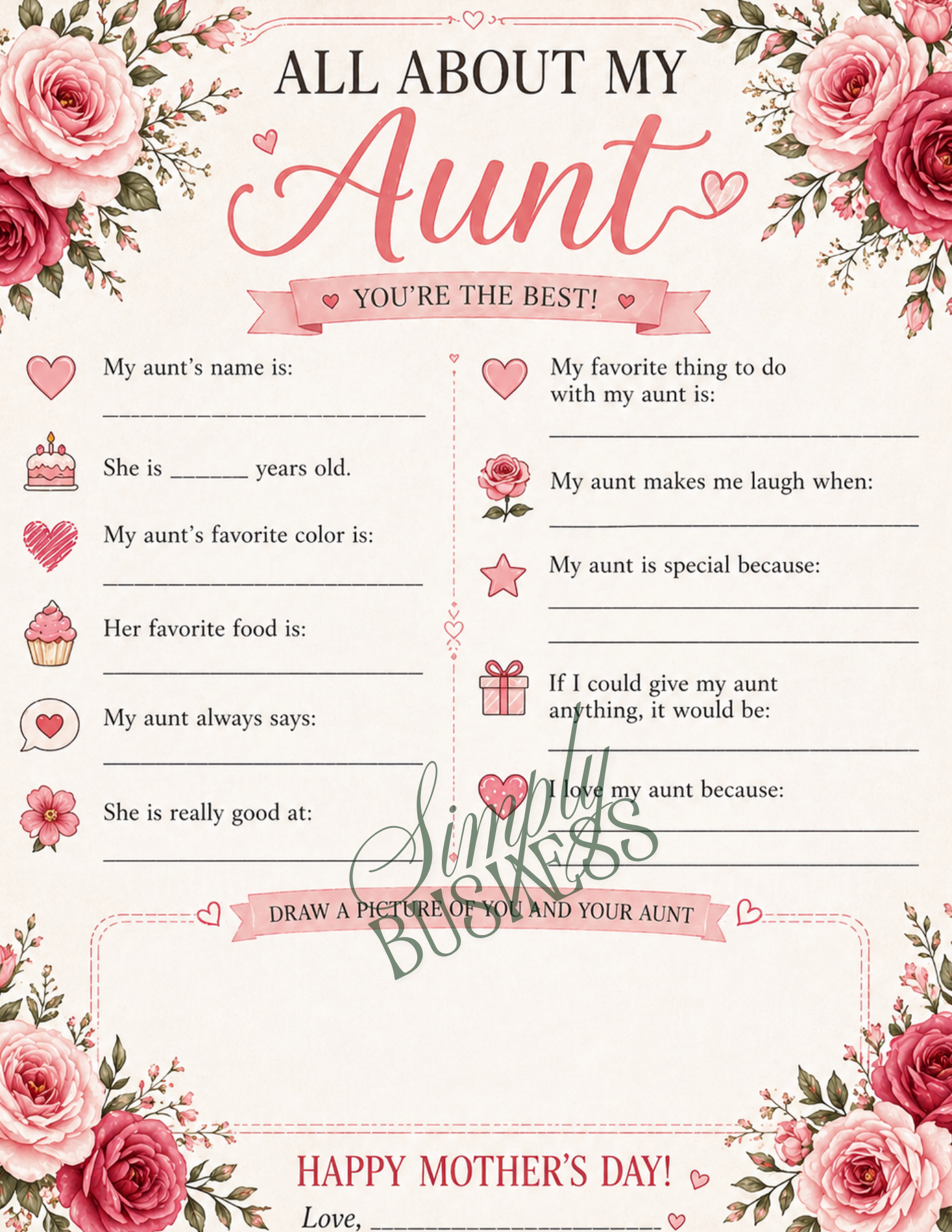 Mother’s Day Fill-In Worksheet for Kids