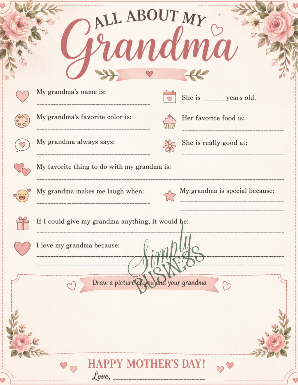 Mother’s Day Fill-In Worksheet for Kids