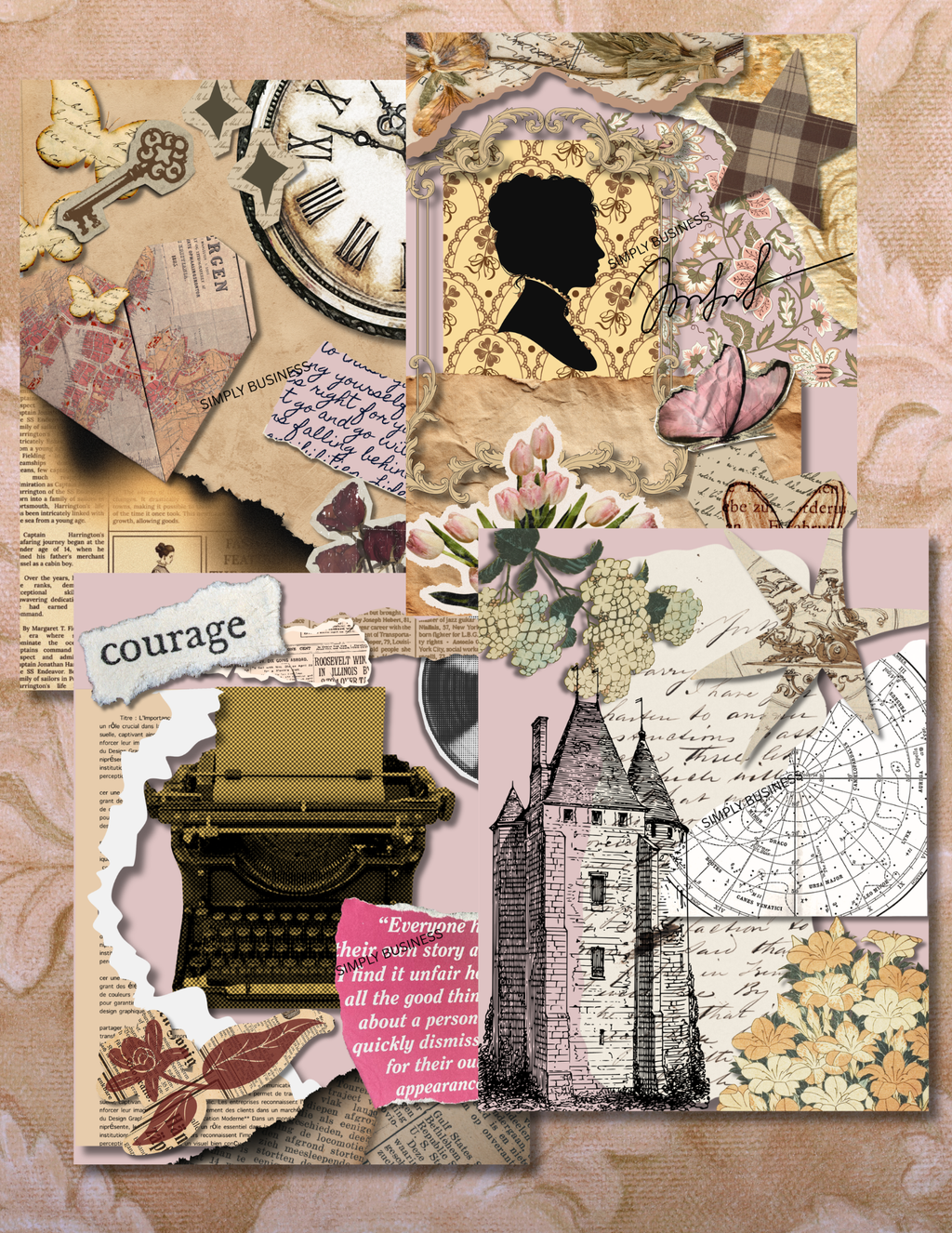 Vintage Scrapbook Paper Pack, Junk Journal Kit, Antique Ephemera Printable Pages