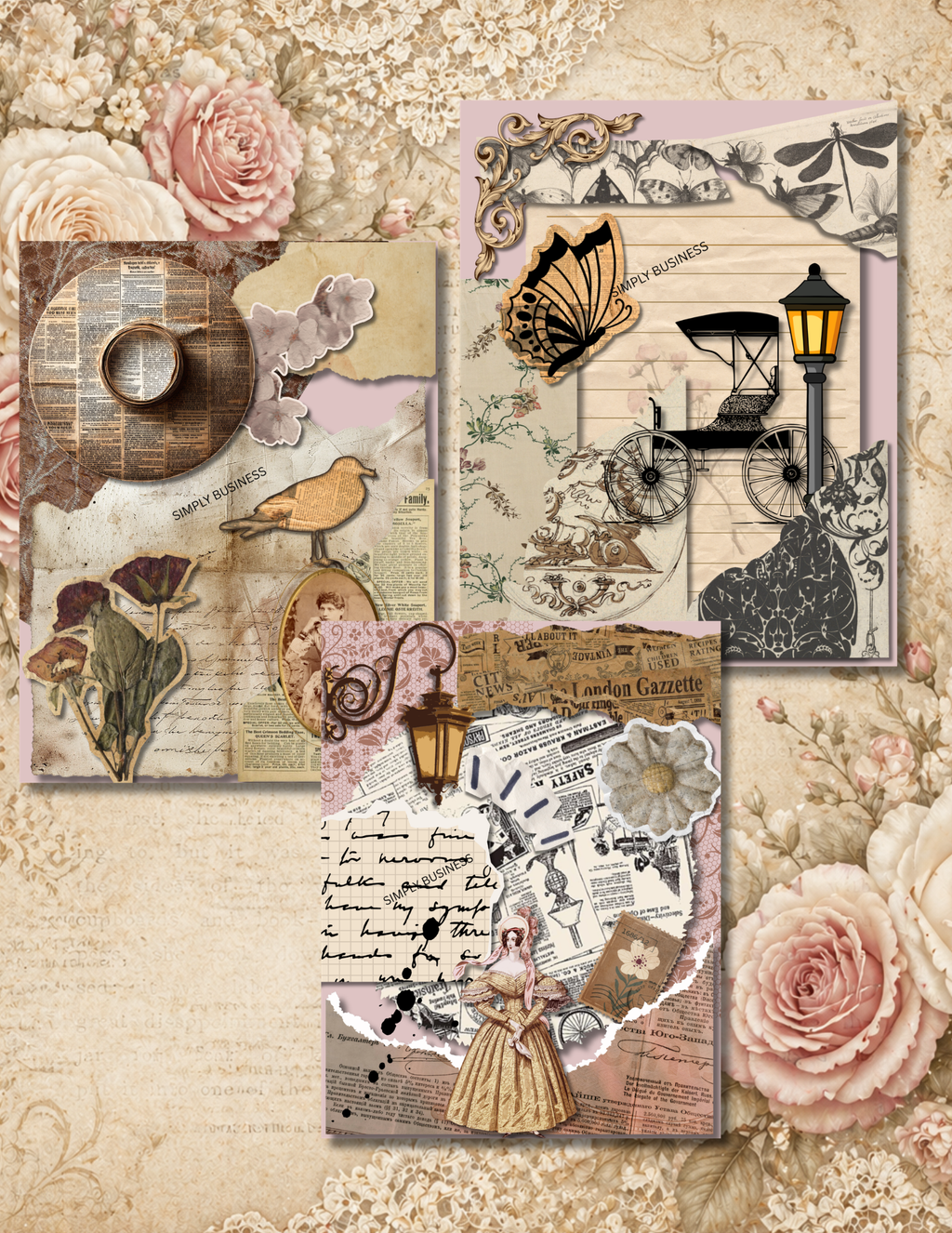 Vintage Scrapbook Paper Pack, Junk Journal Kit, Antique Ephemera Printable Pages